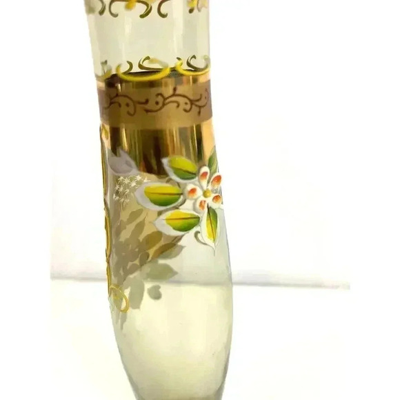 Antique Hand Painted Floral with Gold Trim Glass Bud Vase 8" - Picture 13 of 16